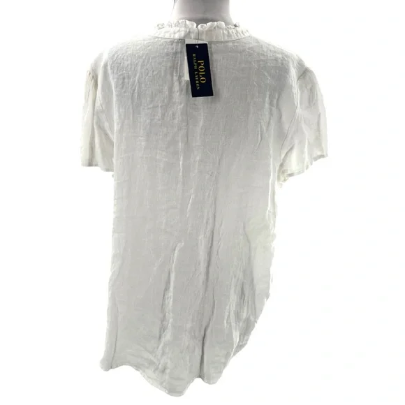 NWT Polo Ralph Lauren Crisp White Linen V-neck Tie Front Top XL - Picture 4 of 10